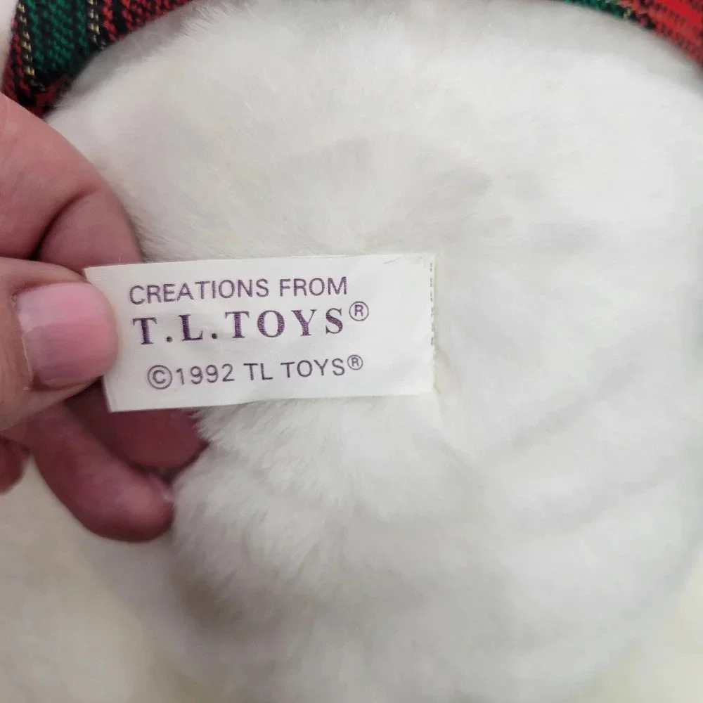 "Vintage T.L. Toys Loveable Holiday Friends Christmas Bear White Plush Male Bear - Picture 12 of 15